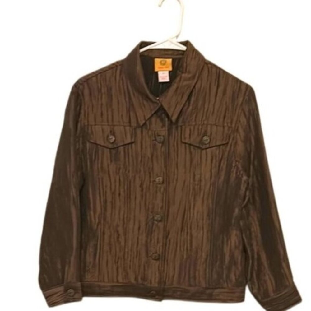 Ruby Rd. Espresso Brown Crinkle Textured Button-Up Jacket - Size 12